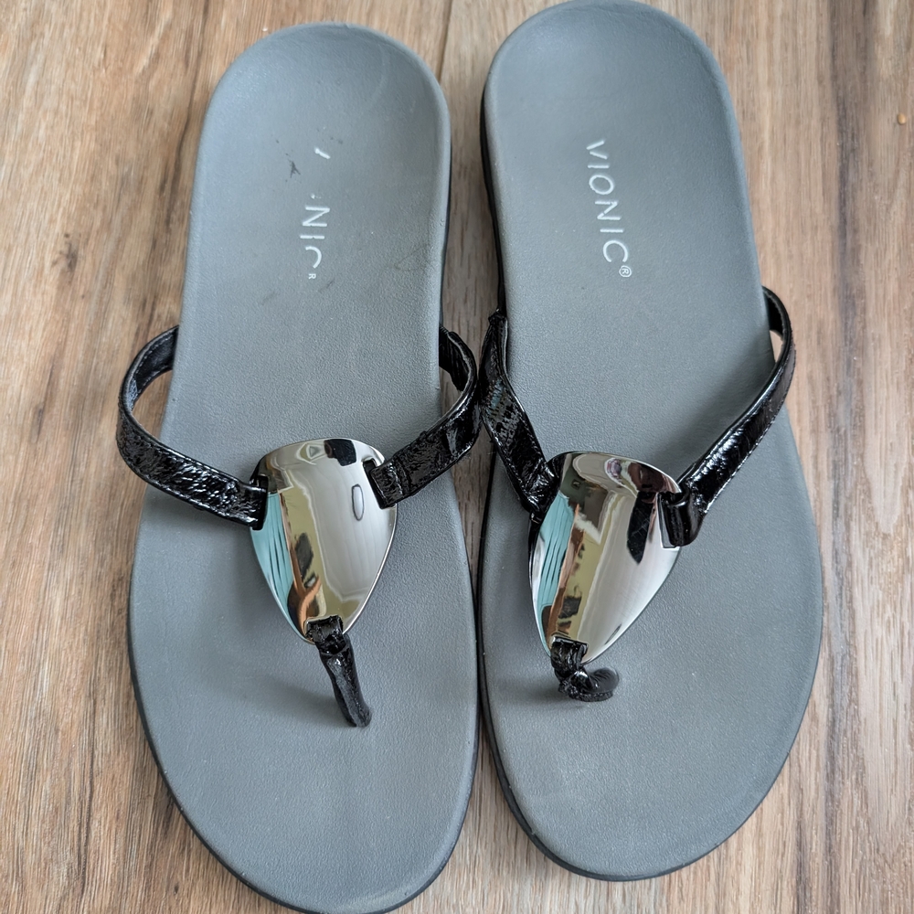 Vionic Black Sandals with Metallic Accents